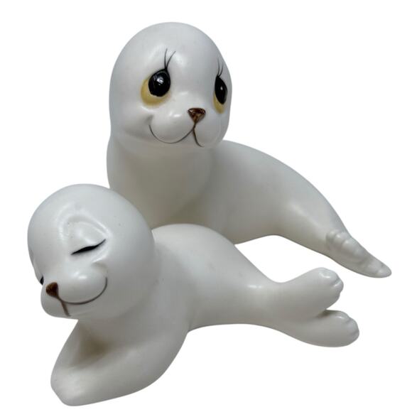Vintage Oxford Mother & Baby White Seal Pup Ceramic Figurines Set of 2 Mexico - Picture 5 of 5